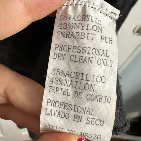 Monoreno Sweater Womens Large Gray Knit Rabbit Fur Blend Wrap Cowl Neck - Picture 4 of 6